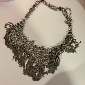 Silver Statement Fringe Chain Necklace - Women Jewelry